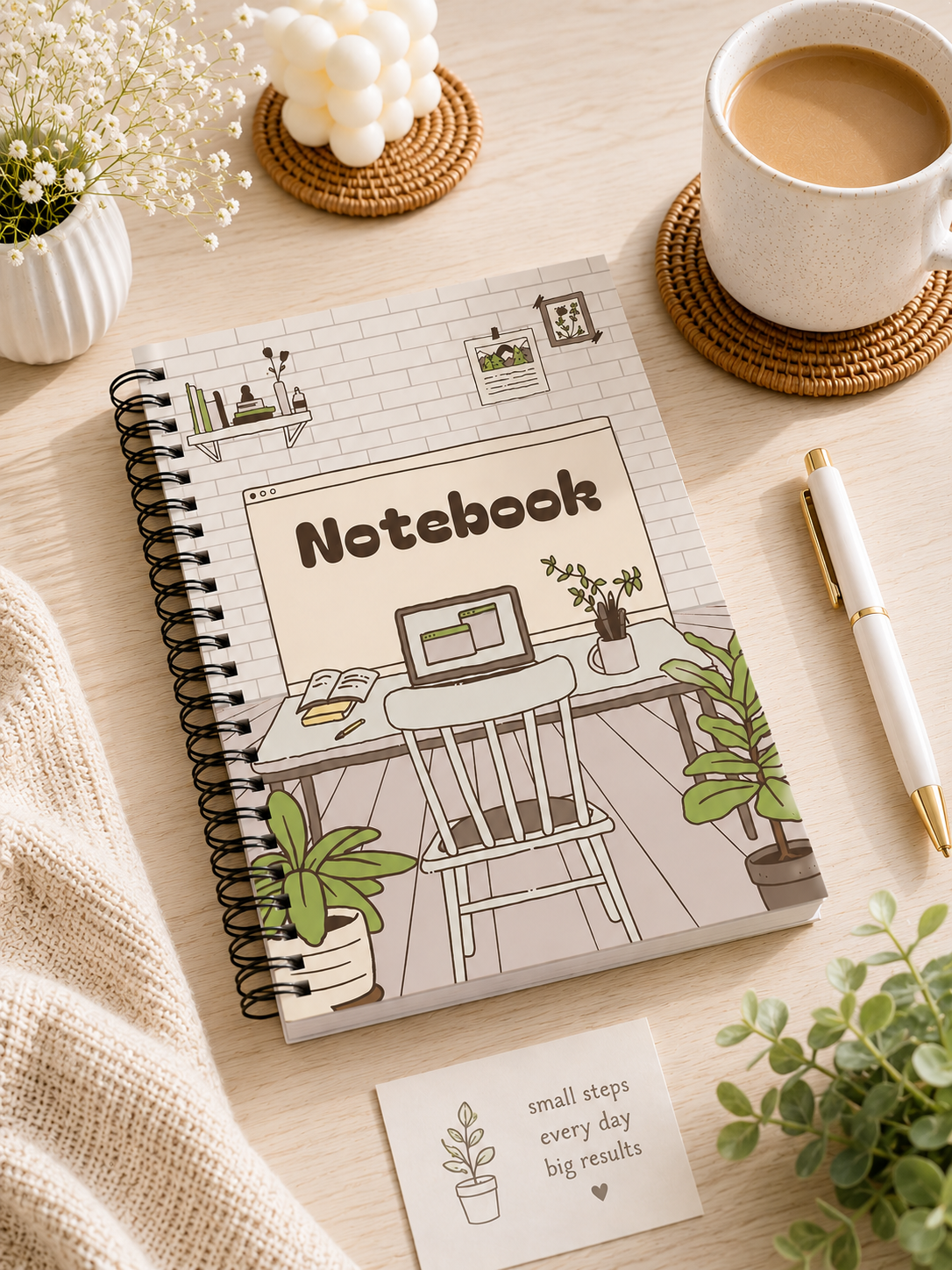 Cozy Workspace – A5 Spiral Notebook